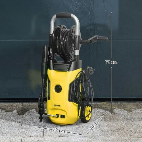 Bobobiy 1800W High Pressure Washer, 150 Bar Pressure, 420 L/h Flow, 6M Hose, Steel Handle Car Driveway, Yellow