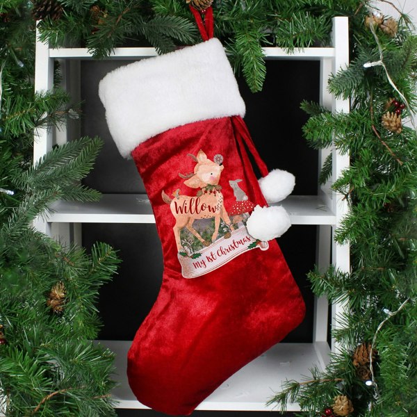 Personalised Memento Company Personalised Festive Fawn Luxury Red Stocking