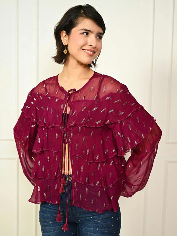 Rose & Nancy Talia Fuscia Pink Sparkle  Frill Jacket