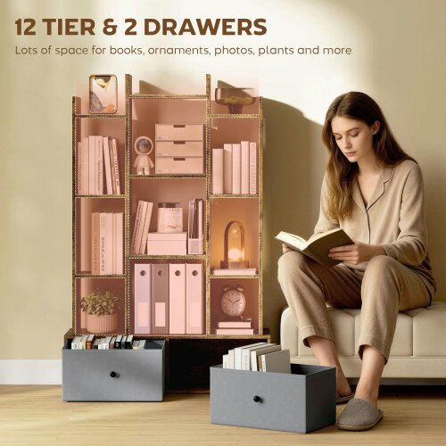 Wyld Haus Nero Wooden Brown 12 Compartment Storage Unit With Drawers