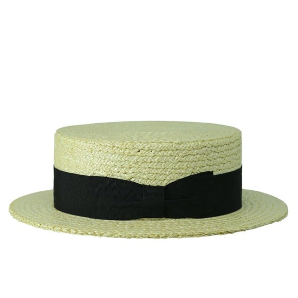 Gamble & Gunn Henley Straw Boater with Black Grosgrain Ribbon