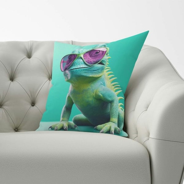 Warren Reed Happy Splashart Iguana Wearing Glasses Cushions