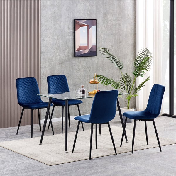 Set of 4 Velvet Fabric Dining chairs Lexi - Blue