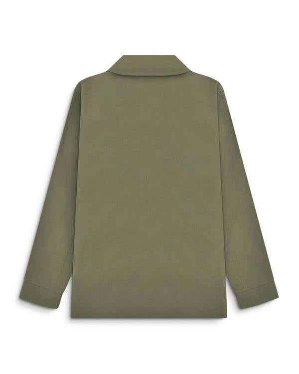Lambretta Kalmar Mens Military Utility Casual Smart Coat Jacket, back view of a green military-style coat with long sleeves and collar.