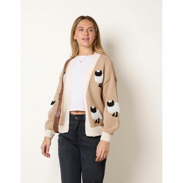 Blue Vanilla Contrast Trim Sheep Knit Cardigan