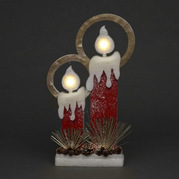 31cm, 41cm and 51cm Christmas Pre-Lit Twin LED Candles Battery Operated Glitter Foam Table Decorations image 1