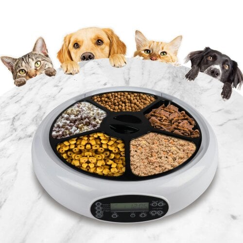 Lentek 5 Meal Automatic Pet Feeder Timed Food Dispenser with Voice Recorder for Cats & Dogs