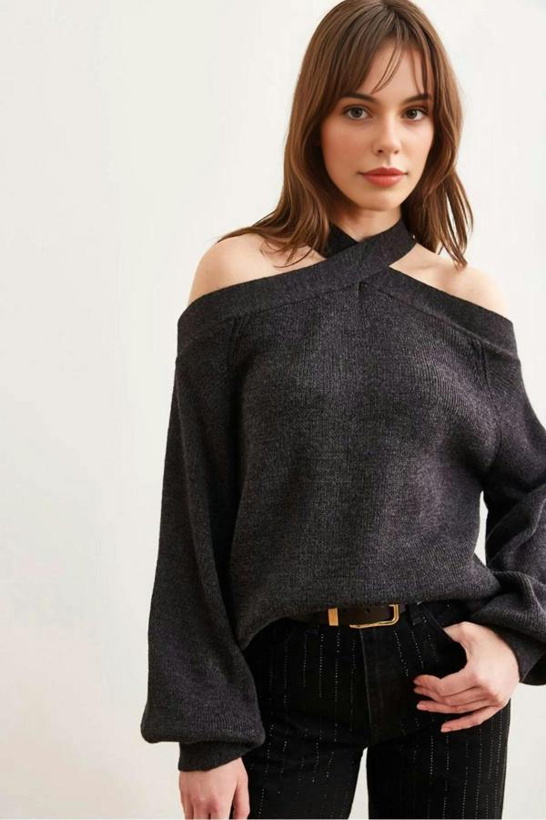 Hoxton Gal Cross-Neck Knit Sweater