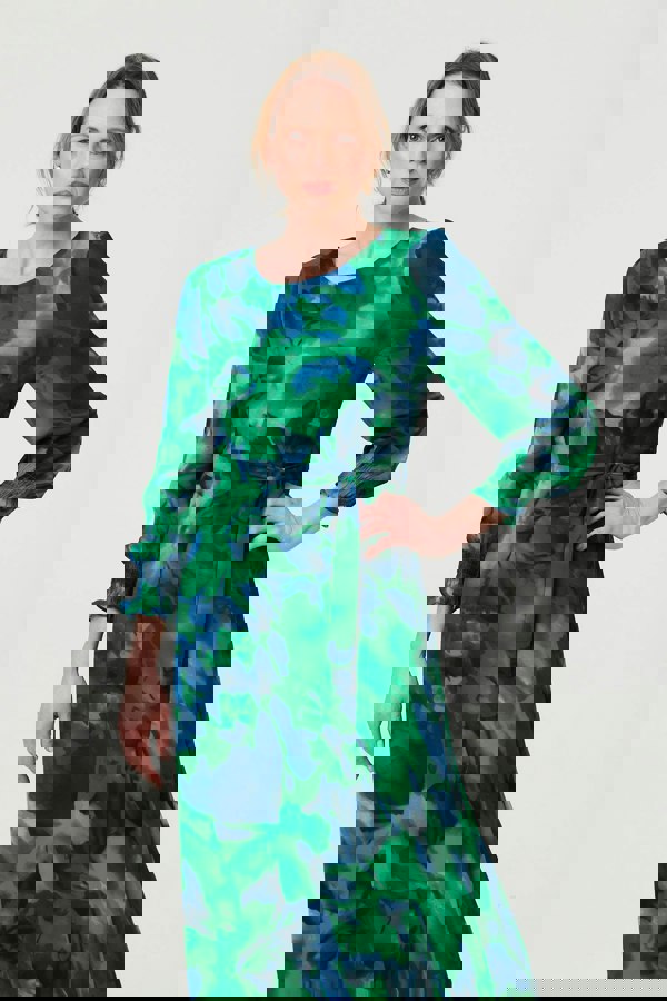 Green | Printed Long Sleeve Chiffon Midi Dress