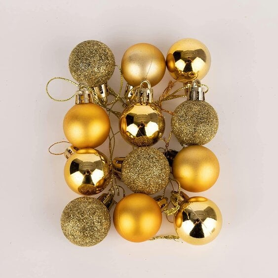Shatchi Deep Gold Shatterproof Christmas Bauble Set in 12 or 24 Pack Sizes for Tree and Home Decorations