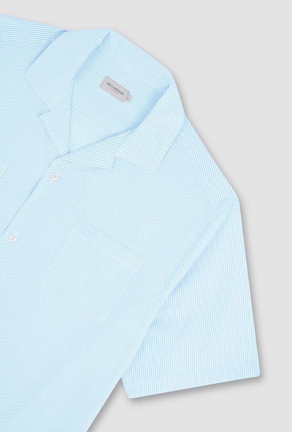 Paul & Shark Men's Riviera Seersucker Cotton Collar Hawaiian Short Sleeve Shirt - Blue