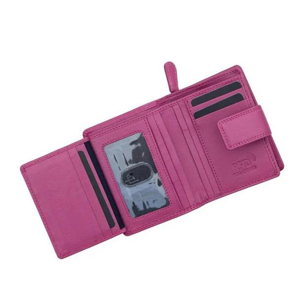 Fuchsia wallet with card slots on a white background