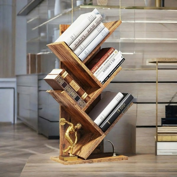 Rafaelo Mobilia 4 Tree Book Shelf Free-Standing Industrial Rustic Brown