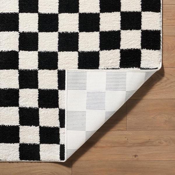 Livabliss Fossay Shag-Washable Cream Black Modern High Pile Checkered Rug