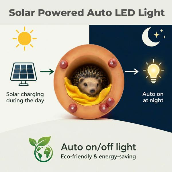 Emitto Garden Ornaments Solar Hedgehog Statue LED Outdoor Decor Patio Brown