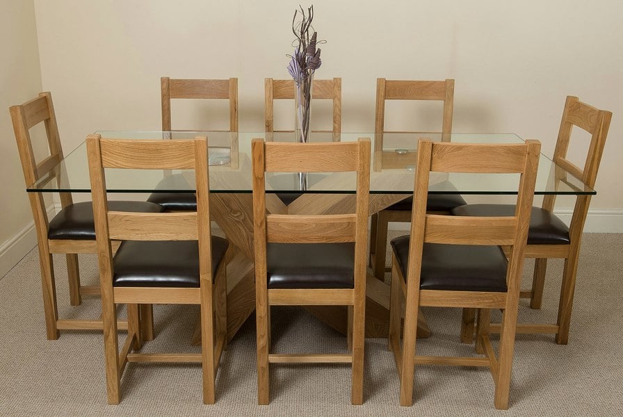 That's Furniture Valencia Oak Large Glass Dining Table & Lincoln Oak Chairs