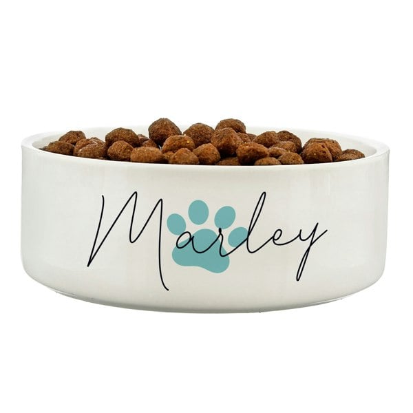 Personalised Memento Company Personalised Blue Paw Print Name 14cm Medium Pet Bowl