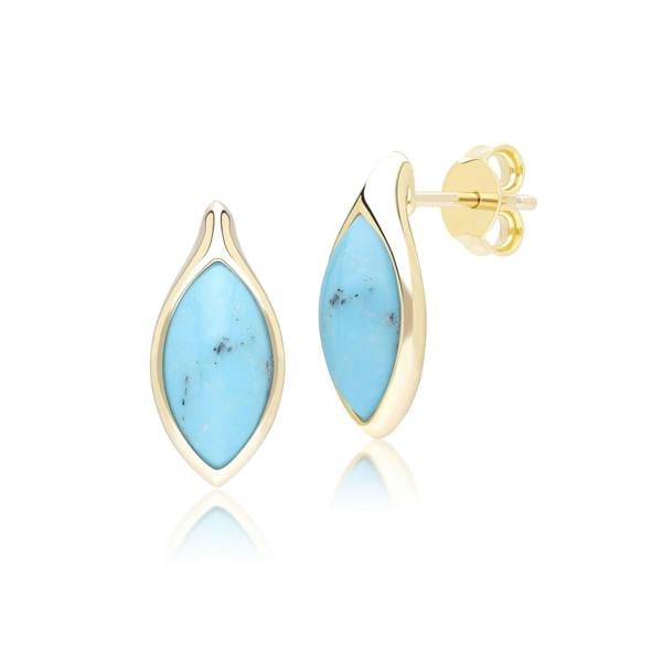 Gemondo Classic Marquise Turquoise Stud Earrings in 9ct Yellow Gold