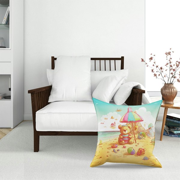 Warren Reed Teddy Bead On A Beach Holiday Floor Cushion