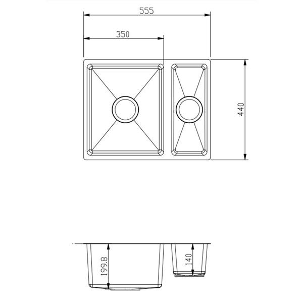 Flode Möckeln | 1.5 Bowl Inset or Undermounted Sink | 555mm x 440mm x 205mm | Brushed Steel Finish