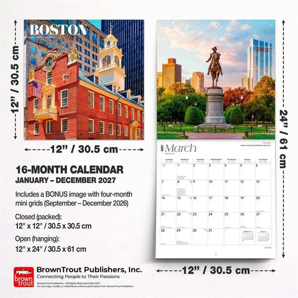 Boston Calendar 2027, Wall Calendars, Month To View, Travel, Gift