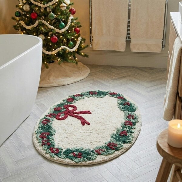 Garden Greatness Festive Wreath Design Bath Mat