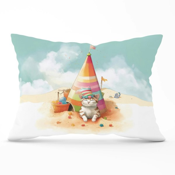 Warren Reed Cat On A Beach Holiday Cushions