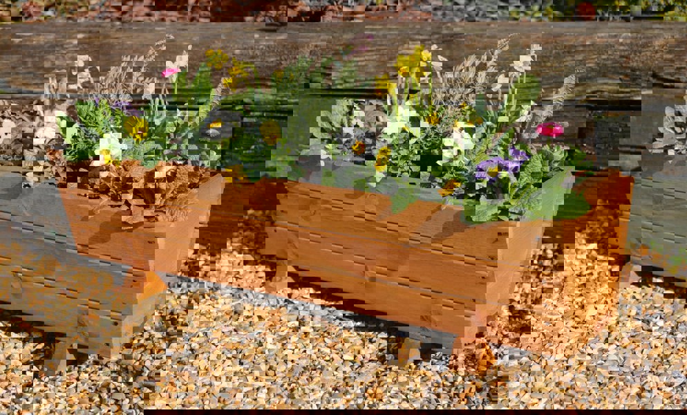 Samuel Alexander Hand Made 87cm x 28cm Traditional Rustic Wooden Large Garden Trough Flower Bed Planter