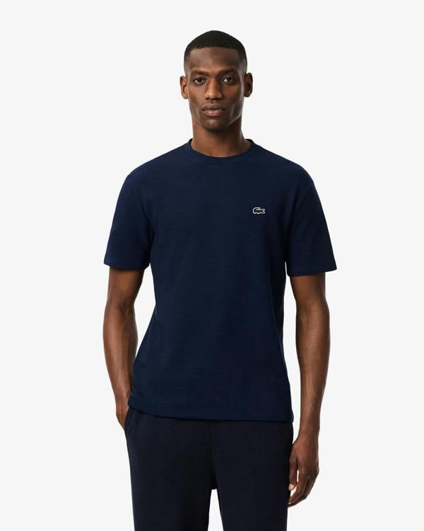 Lacoste Waffled Cotton Mens Loungewear T - Shirt - Navy Blue 166 | CHO | Designer Mens Loungewear T - Shirts