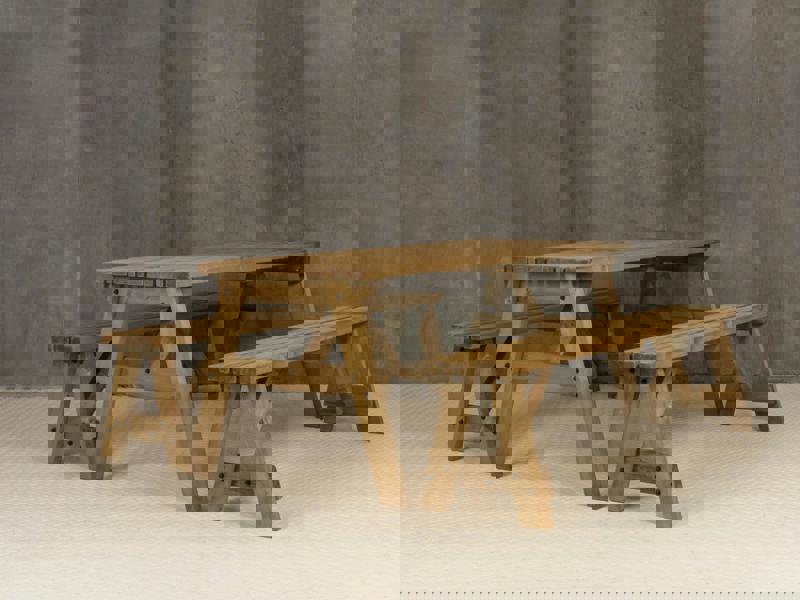 Victoria Picnic Table and Benches Set – Rustic Finish Wooden Outdoor Dining Set for Gardens, Patios, and Picnics