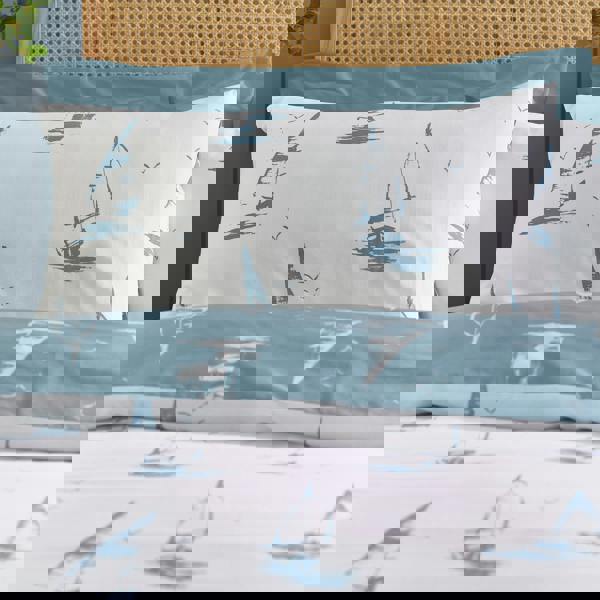 Catherine Lansfield Salcombe Boats Reversible Duvet Cover Set Soft Blue