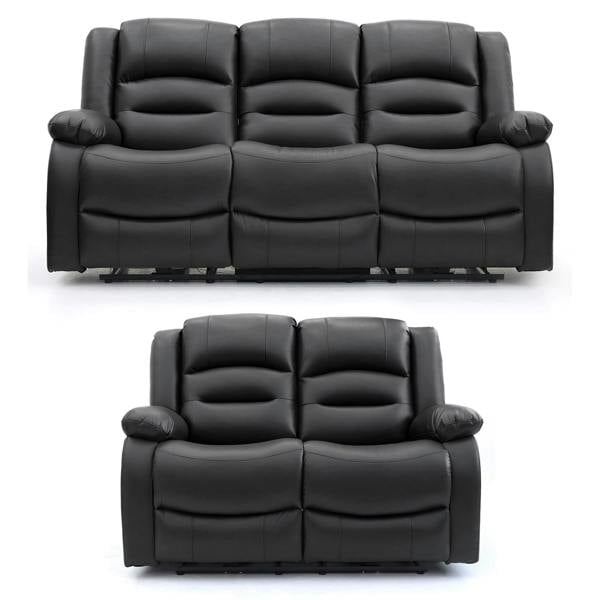 Furnishings For Less Arlo Leather Like Black or Grey 3 + 2 Electric Reclining Sofa Suite USB Charging + Drinks Tray