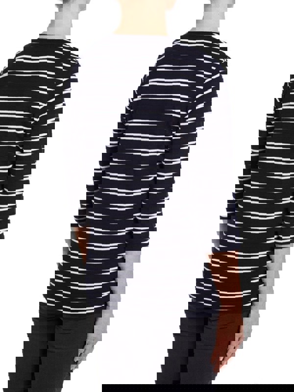 PennyPlain Scoop Neck Striped Top Top - Navy