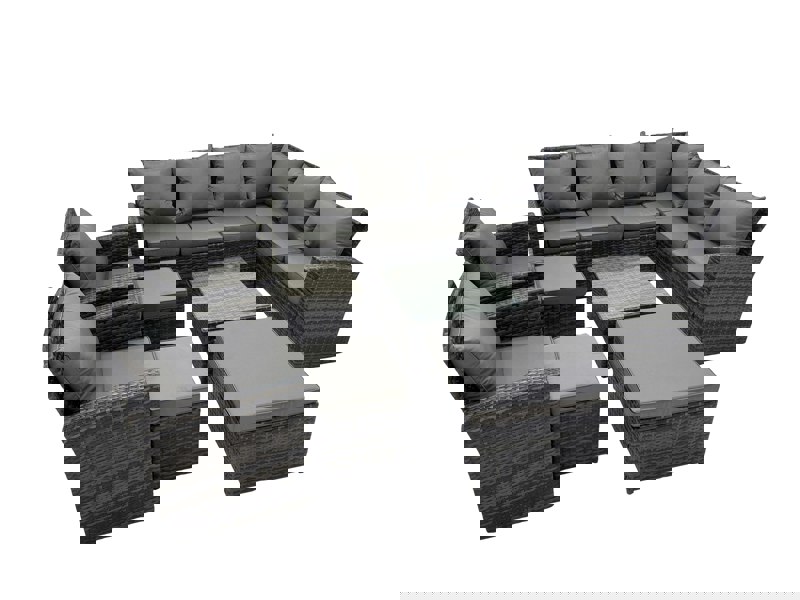 Fimous Rattan Garden Outdoor Furniture Set 11 Seater Garden Sofa Coffee Table Set with 2 Chairs 3 Footstools Dark Grey Mixed