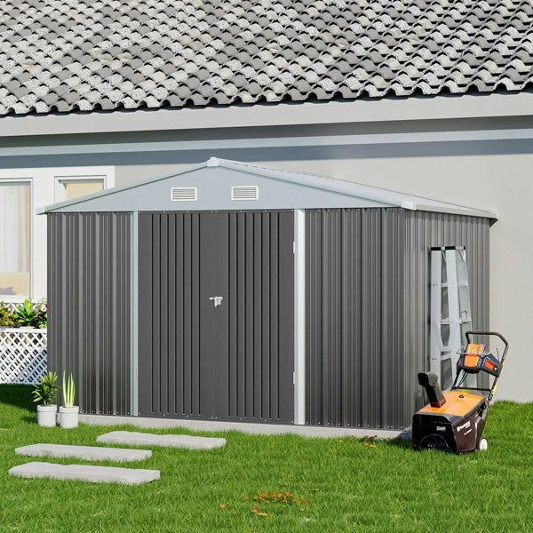 10.5ft W x 6.7ft H Outdoor Garden Metal Storage Shed Motorcycle Storage Sheds with Lockable 2 Doors Garden Sheds Living and Home 