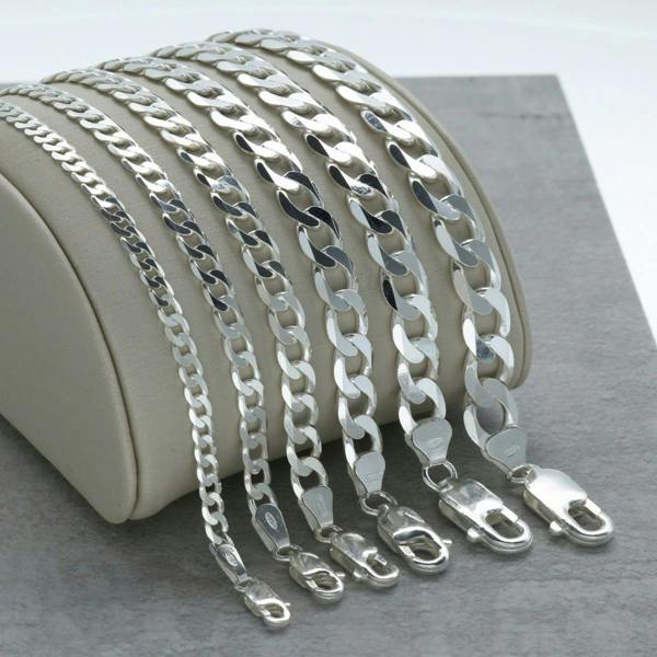 Sterling Silver Flat Diamond Cut Open Link Curb Chain - Love Silver Jewellery