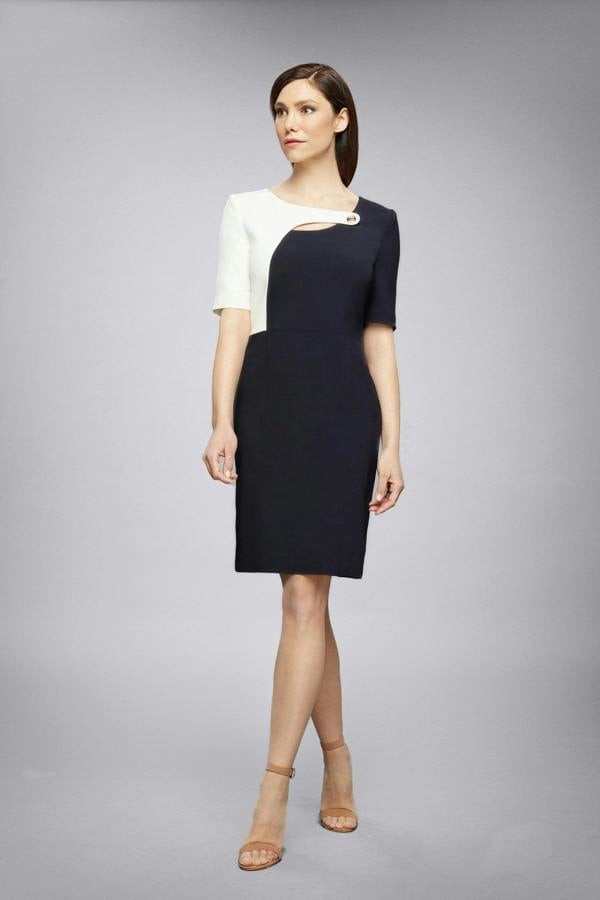 Rumour London Francesca midnight blue dress with keyhole tab neckline and cream silk detail