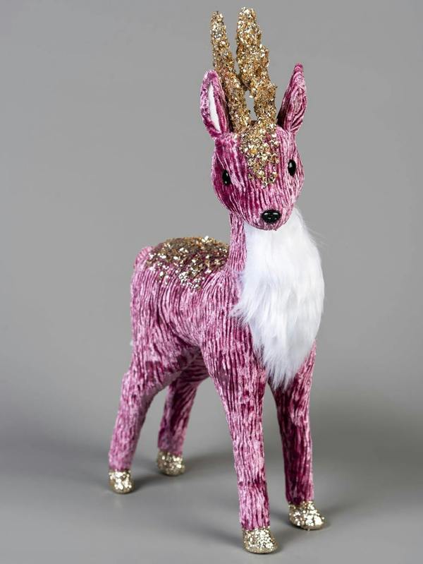 35cm Burgundy Reindeer Christmas Figurine with Velour Look, Gold Sequin Accents and Glitter Finish image 3