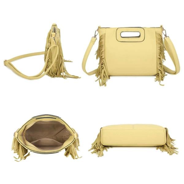 Kitise Bohemian Fringe Tassel Cutout Crossbody Shoulder Tote Bag