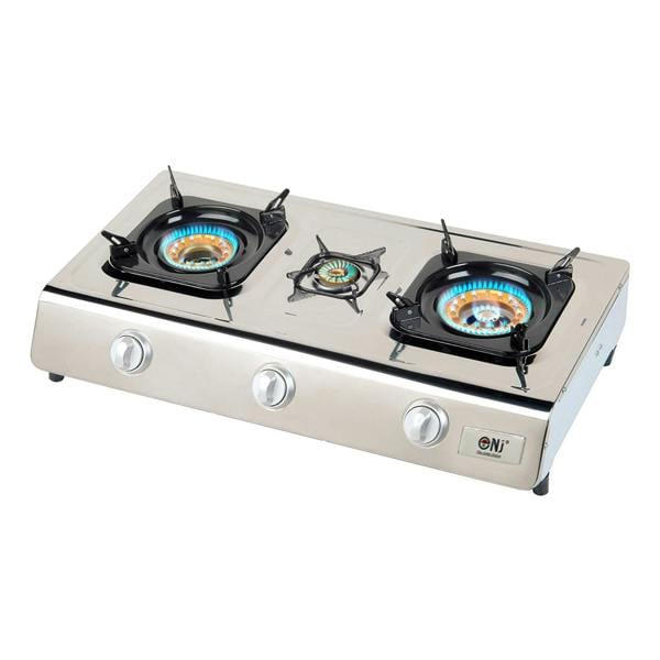 Three-burner gas stove blue flame