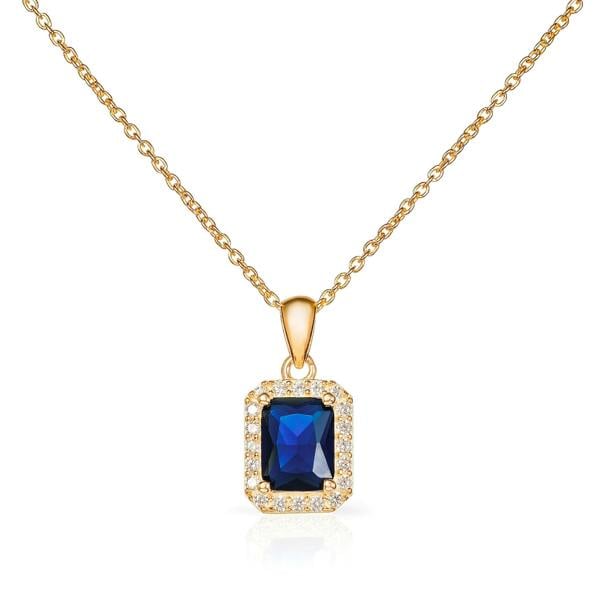 namana Gold Plated 925 Sterling Silver Blue Rectangle Halo Pendant Necklace For Women