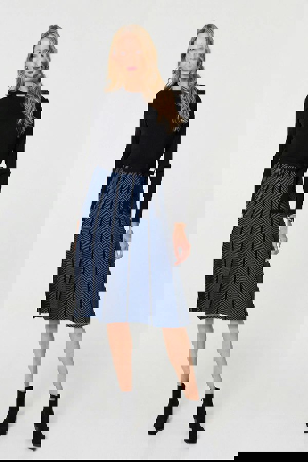 Blue | Chevron Texture Knee Length Jumper Dress
