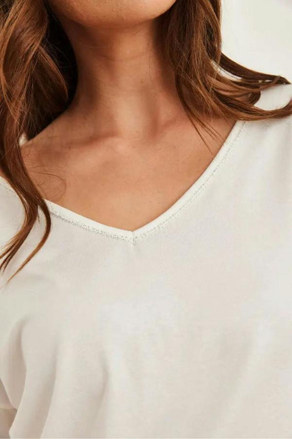 Hoxton Gal V-Neck Viscose Blouse with Silver Stitching Details