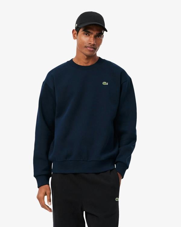 Lacoste Fleece Mens Classic Fit Sweater - Navy Blue 166 | CHO | Designer Mens Crew Neck Sweatshirts