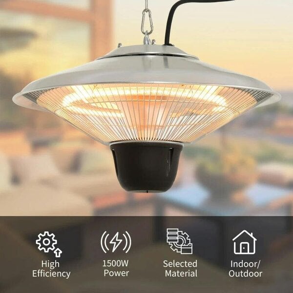Bobobiy 1500W Outdoor Heater Outdoor Ceiling Mounted Aluminium Halogen Electric Hanging Heating Light Pull Switch Control