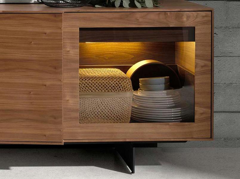 Angel Cerdá Walnut and Black Steel Sideboard With Interior Lighting 3218