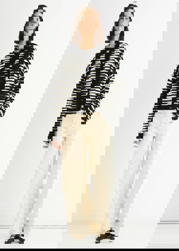 Gini London Black Stripe Cable Knit Crop Cardigan