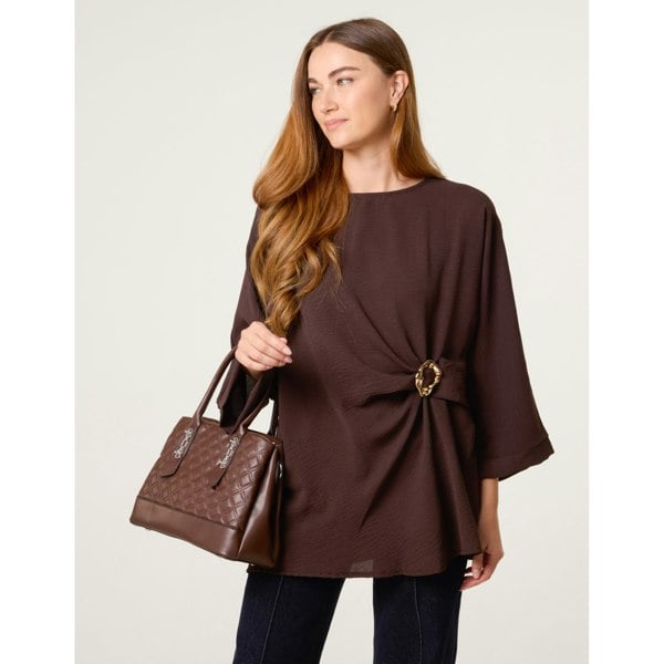 Blue Vanilla Detail Side Gathered Blouse - Brown