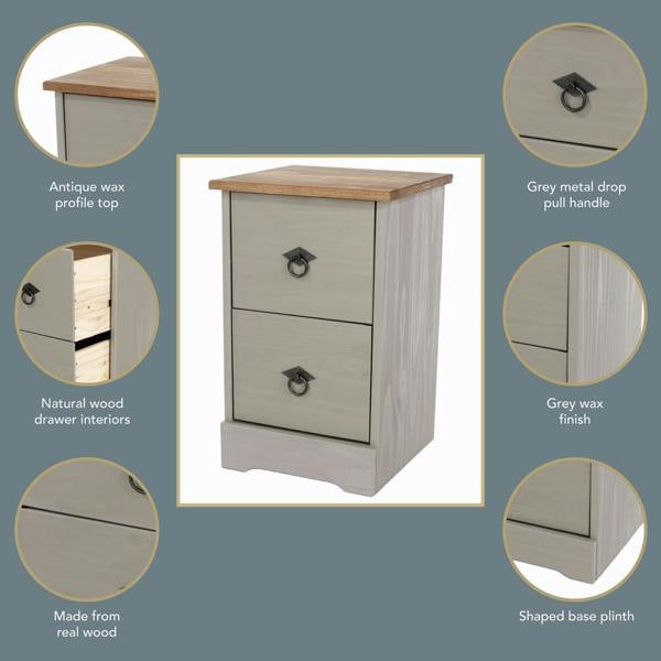 Core Products Corona Grey Modern 2-Drawer Bedside Cabinet