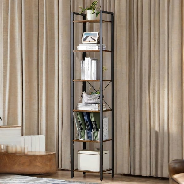 Rafaelo Mobilia 187.5CM Tall Bookcase Industrial Rustic Brown Free-Standing